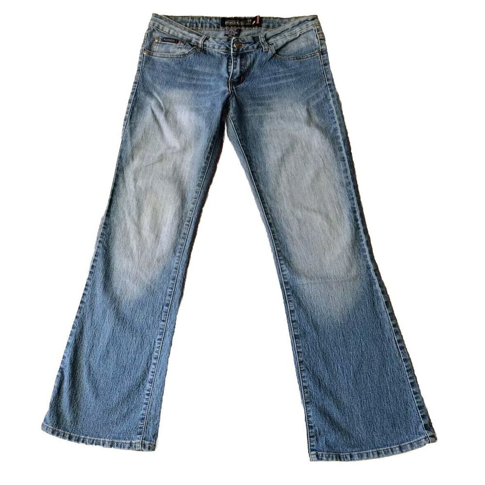 Richcow Jeans Women 7 Blue Denim Bootcut Low Rise Rhinestone Medium Wash Chic